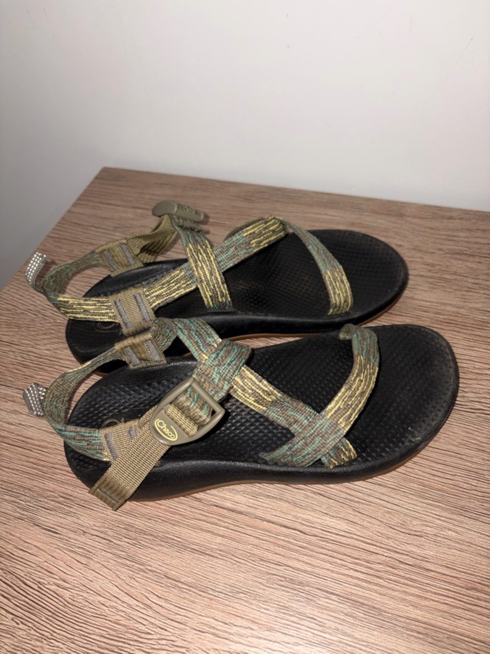 Chaco Olive and Tan Patterned Strappy Sandals
